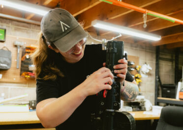Rental technician prepping gear at Expressway Cinema Rentals counter